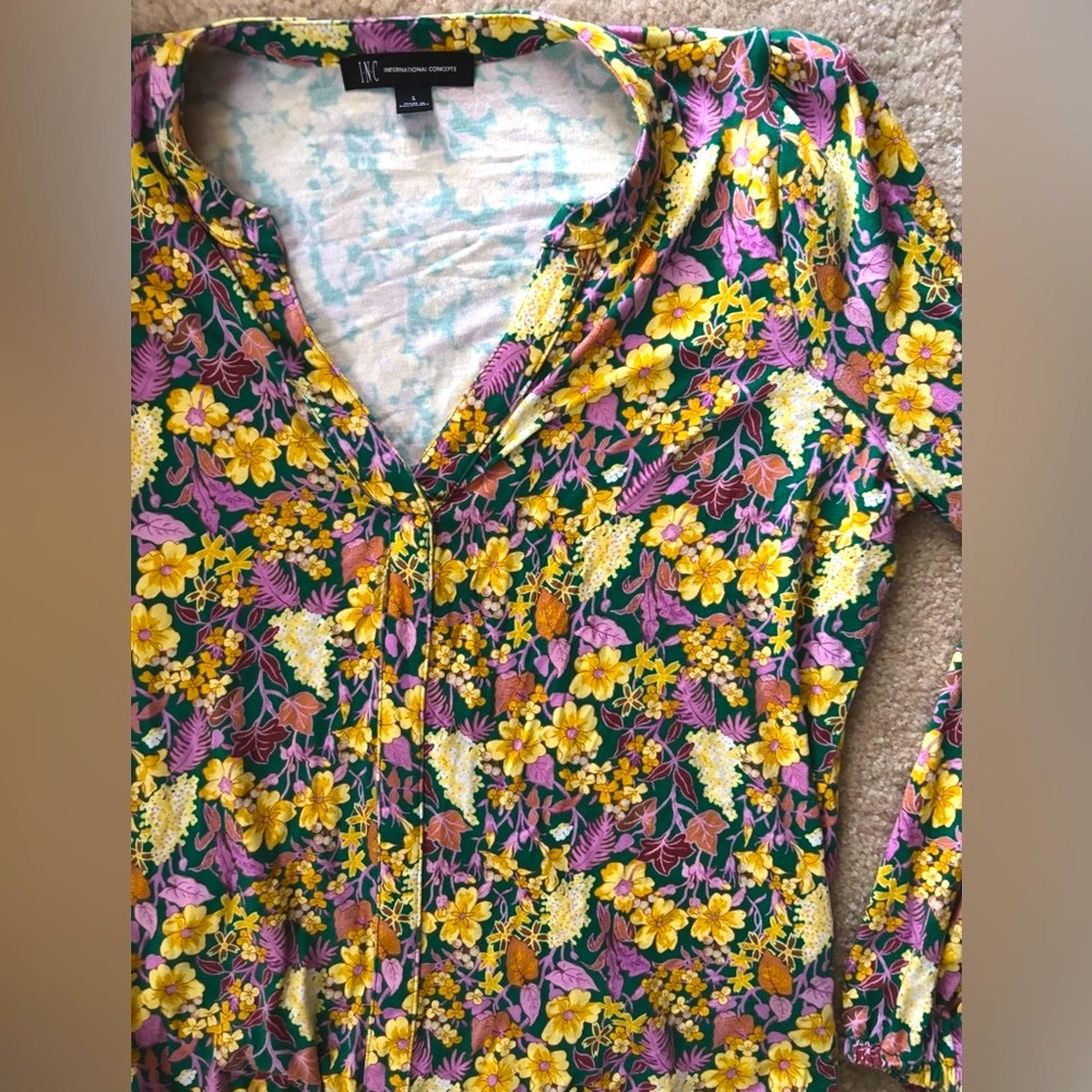 INC International Concepts Long Sleeve Floral Blouse